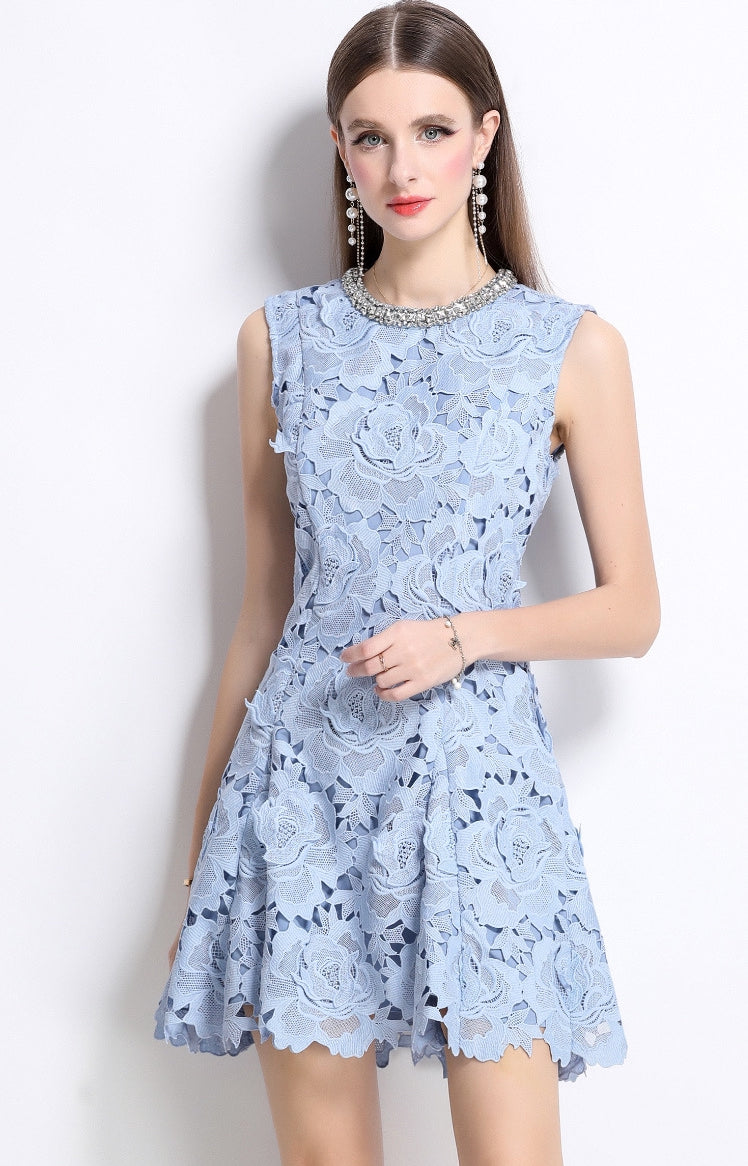 Sky Bloom Lace Mini Dress - 903026656127_BLUE