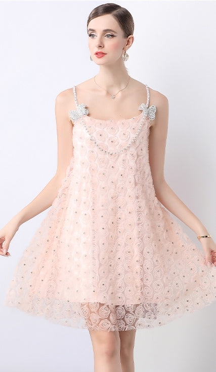 Rose Blush Rosette Lace Slip Dress