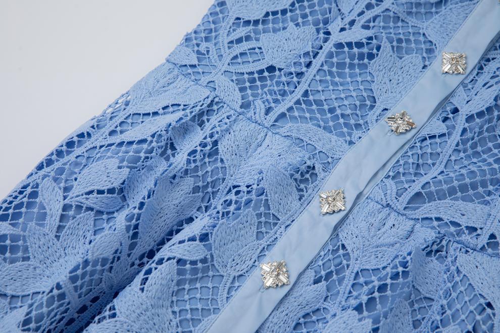 Sky Blossom Sleeveless Lace Midi Dress - 919430221311_BLUE