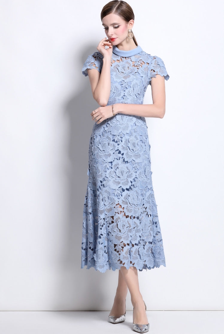 Seraphina Floral Lace Midi Dress - 906047289043_BLUE
