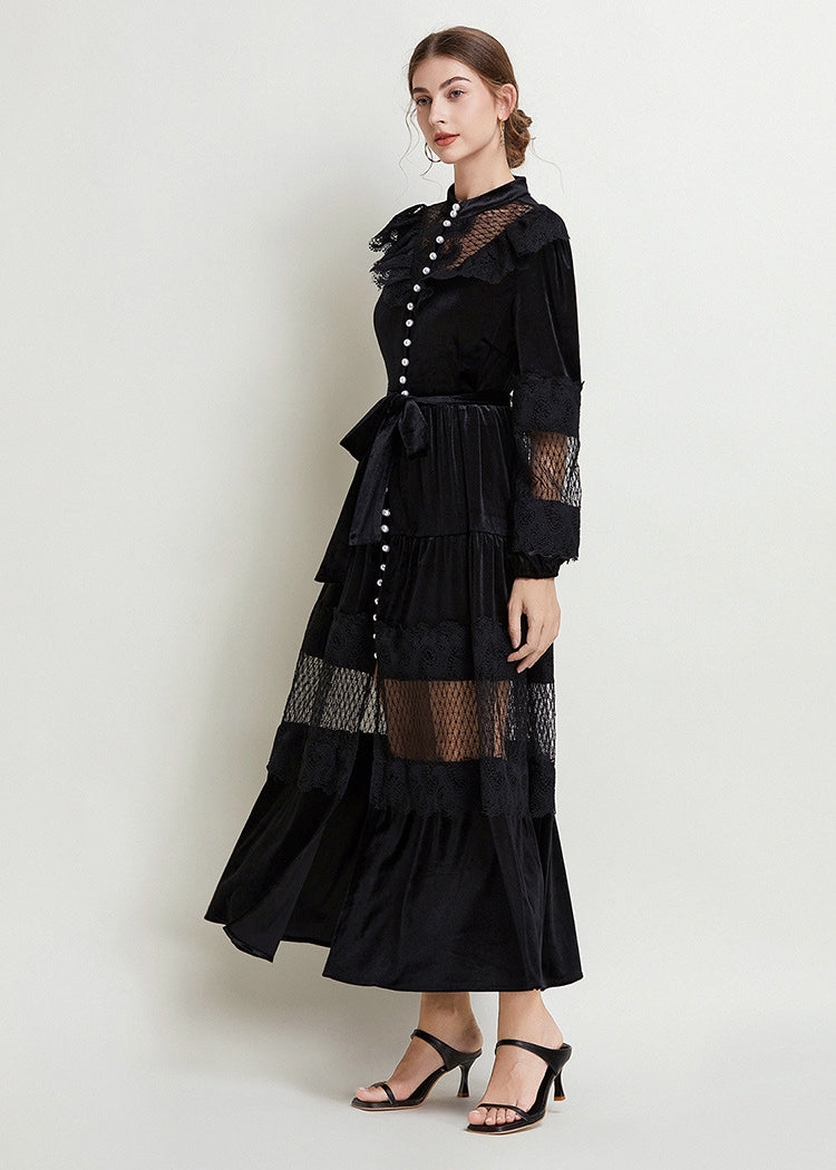 Black Velvet Lace Maxi Dress