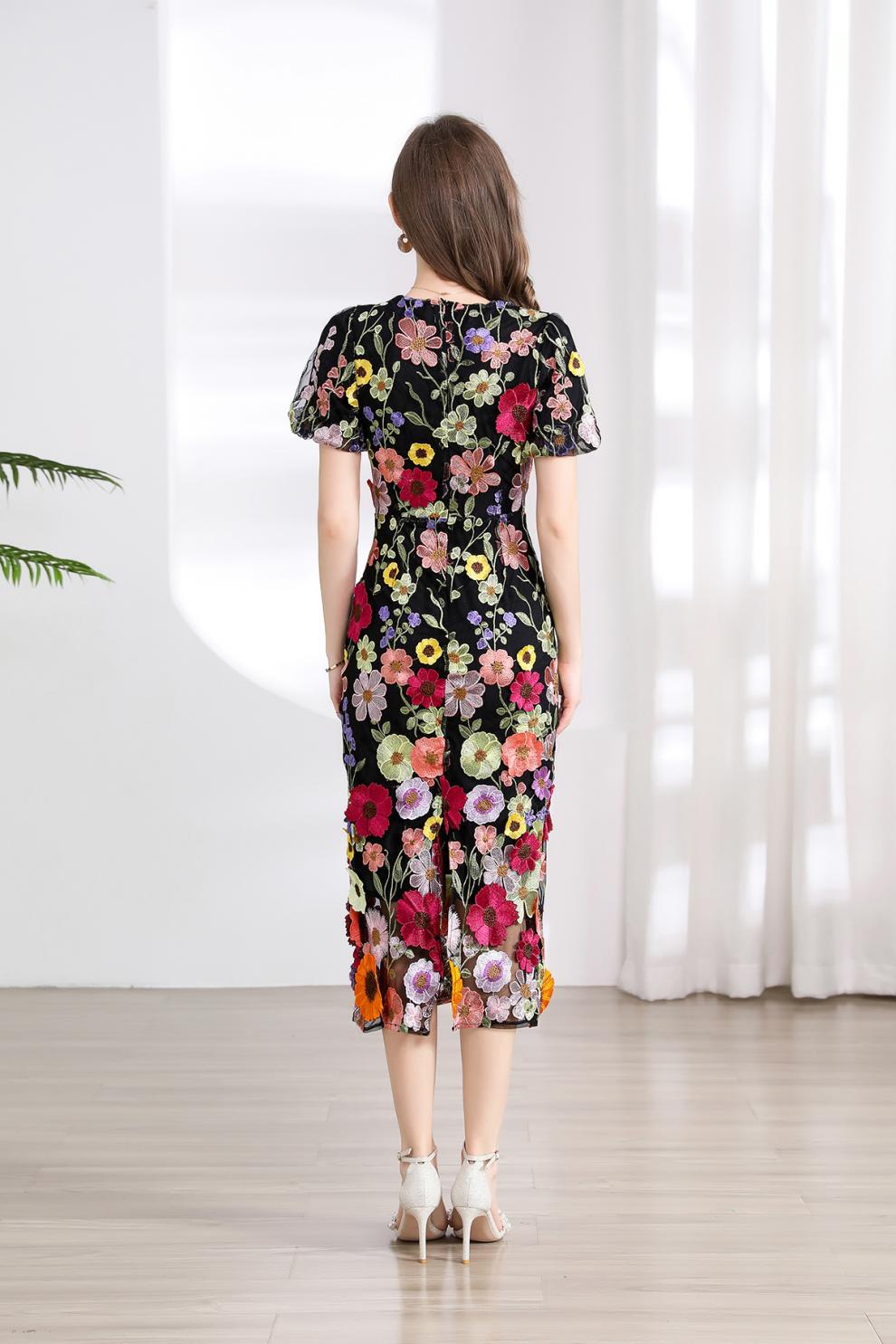 Floral Embroidered Mesh Dress