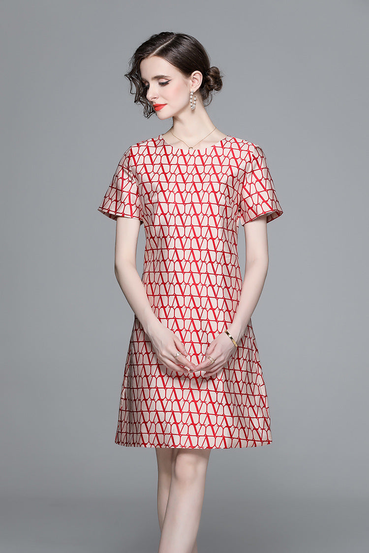 Elegant Red Geometric A-Line Dress