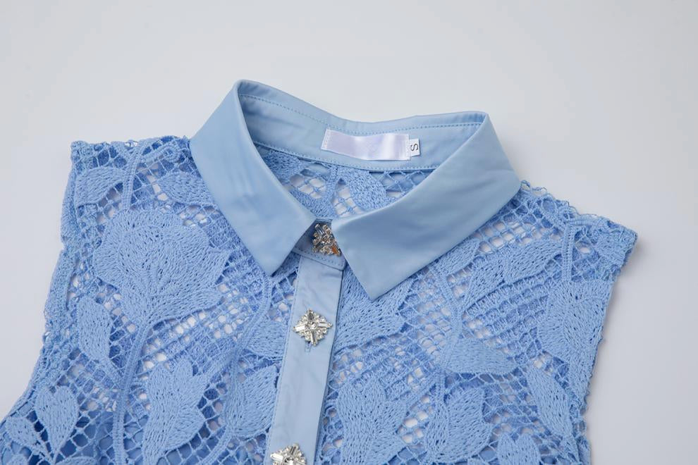 Sky Blossom Sleeveless Lace Midi Dress - 919430221311_BLUE