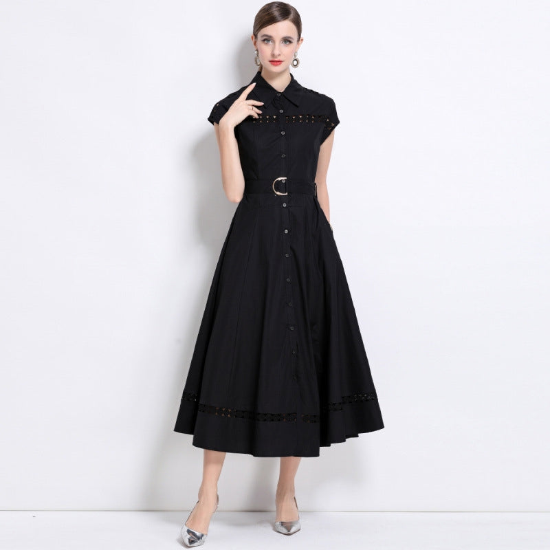 Midnight Grace Belted Shirt Dress
