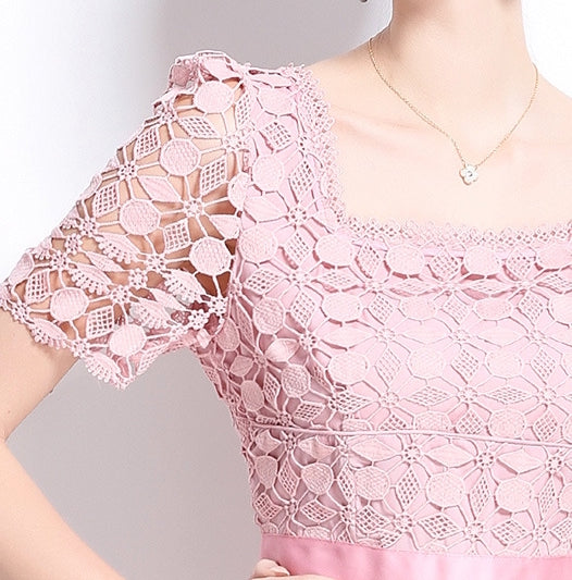 Elegant Pink Lace Midi Dress