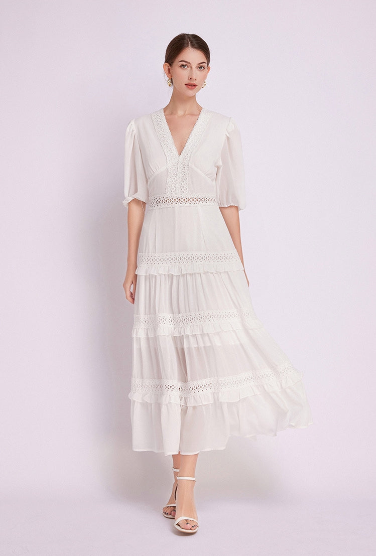 White French Lace Chiffon Dress