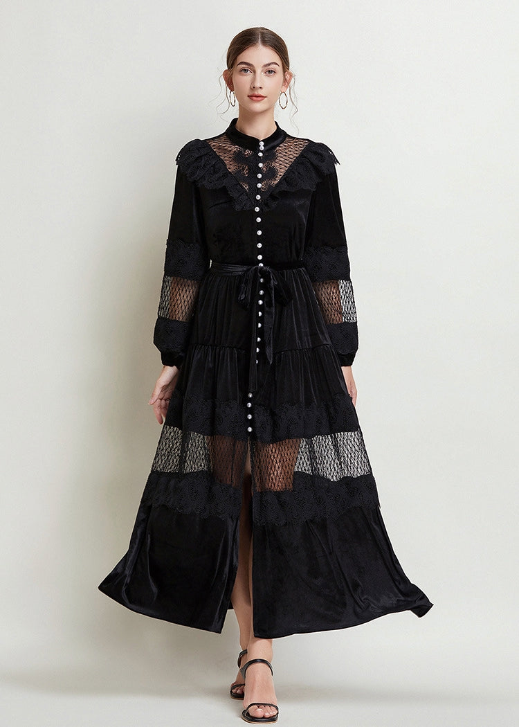 Black Velvet Lace Maxi Dress