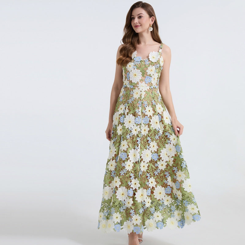 Meadow Bloom Embroidered Lace Dress - 902466078623_GREEN