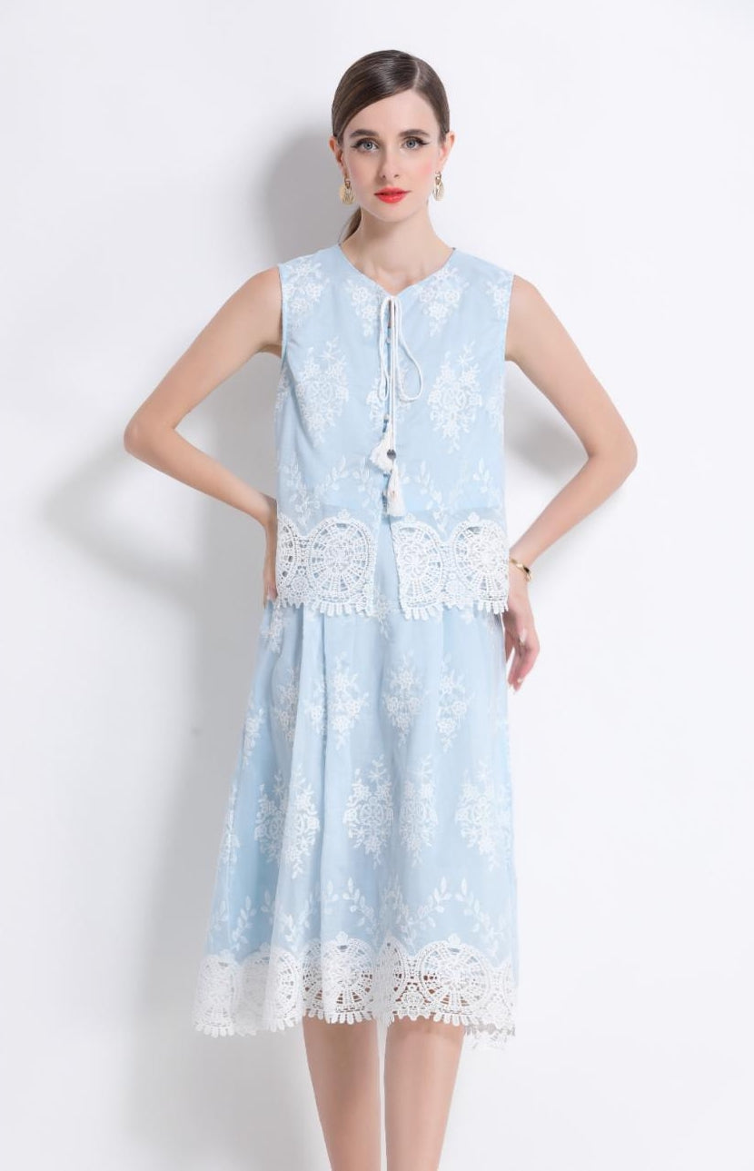 Powder Blue Floral Two Piece Set