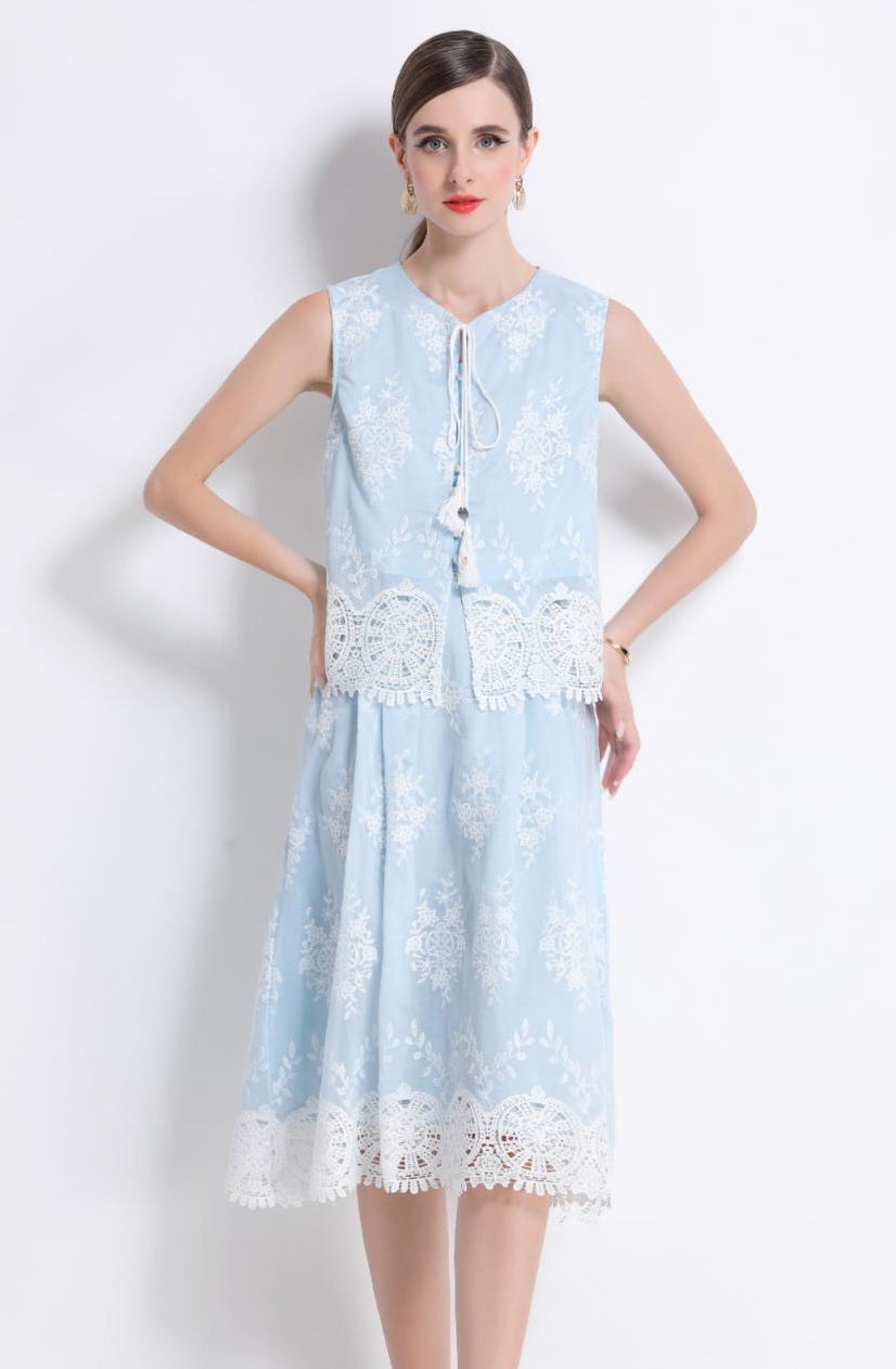 Powder Blue Floral Two Piece Set