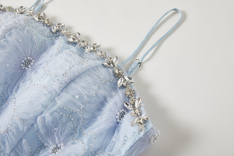 Ethereal Blue Ruffled Tulle Gown
