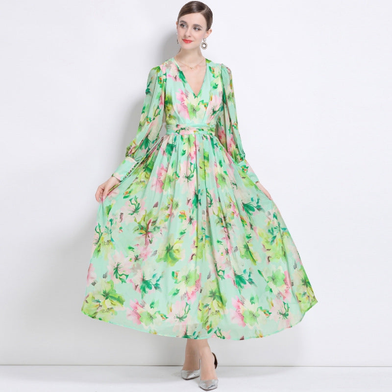 Mint Blossom Chiffon Maxi Dress
