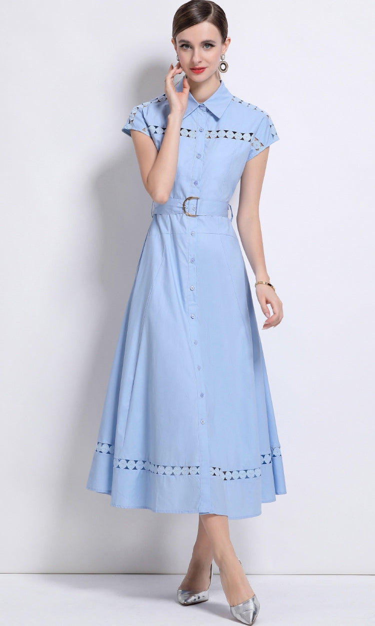 Sky Breeze Belted Shirt Dress