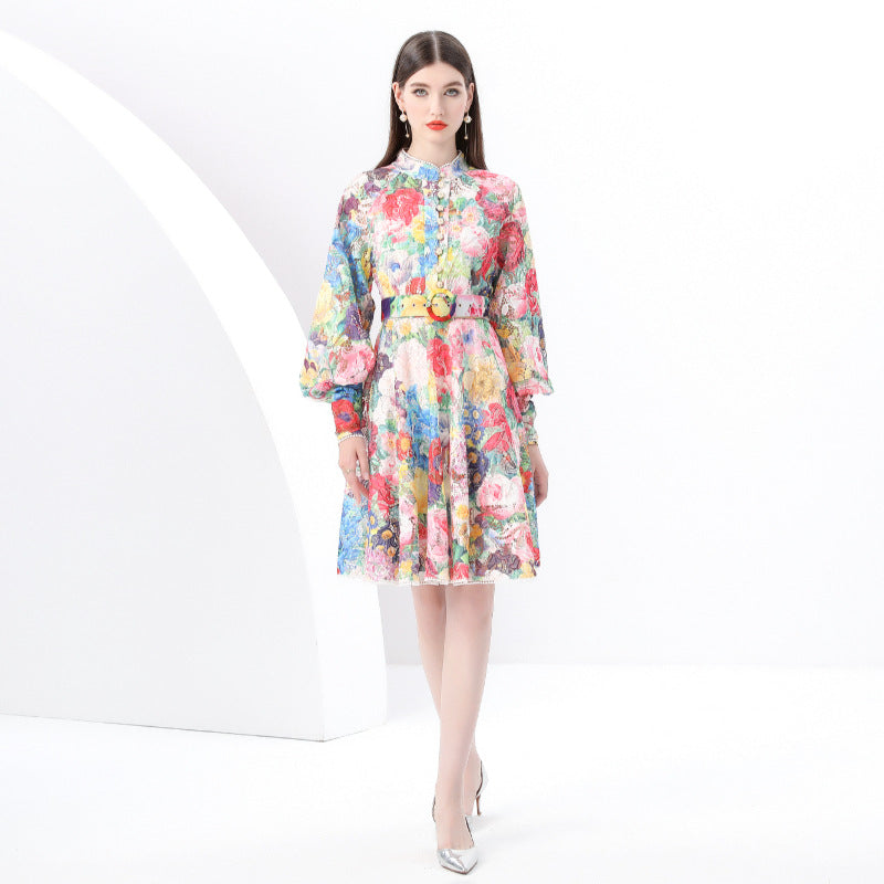 Vibrant Floral Belted Shirt Dress
