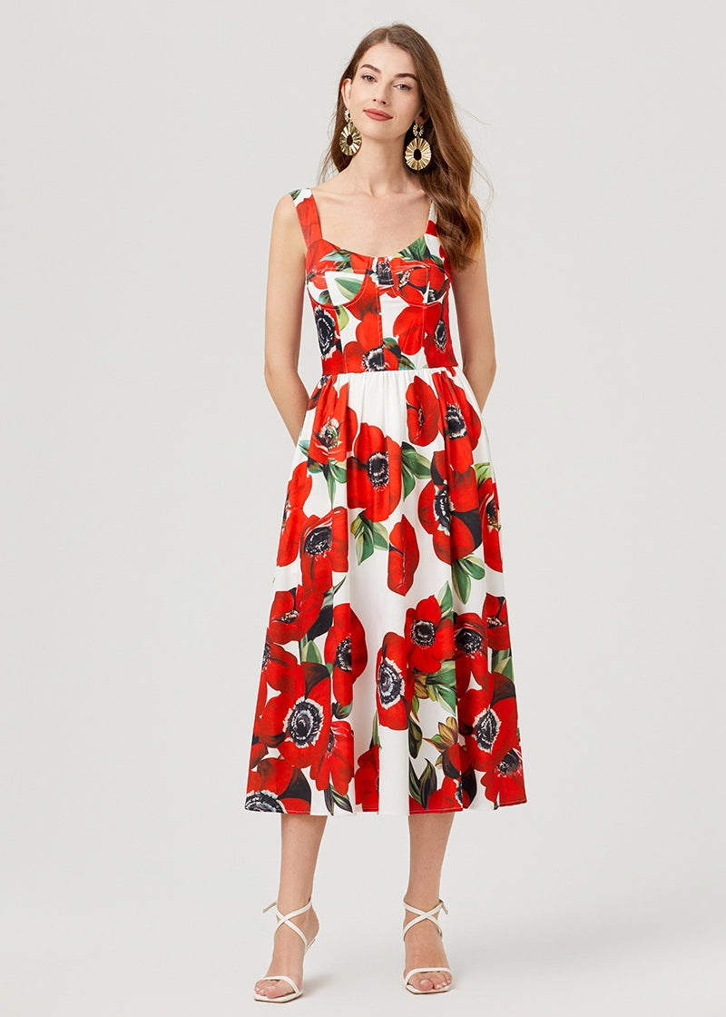 Scarlet Bloom Poppy Midi Dress
