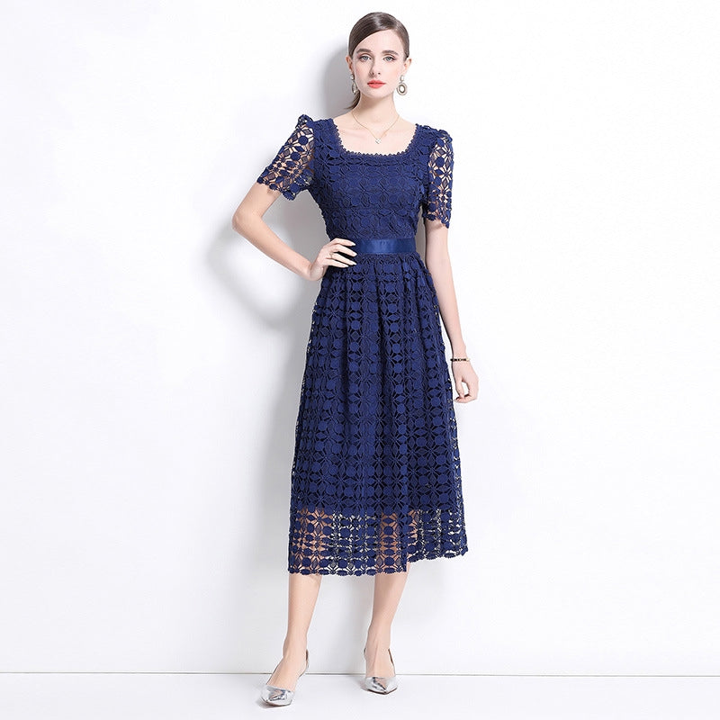 Navy Blue Lace Midi Dress