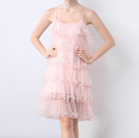Blush Pink Tiered Tulle Cocktail Dress