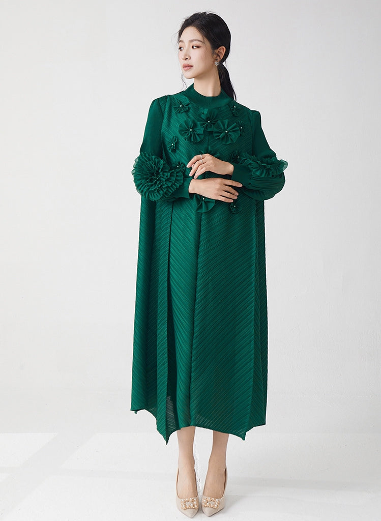 Elegant Green Floral Embellished Dress