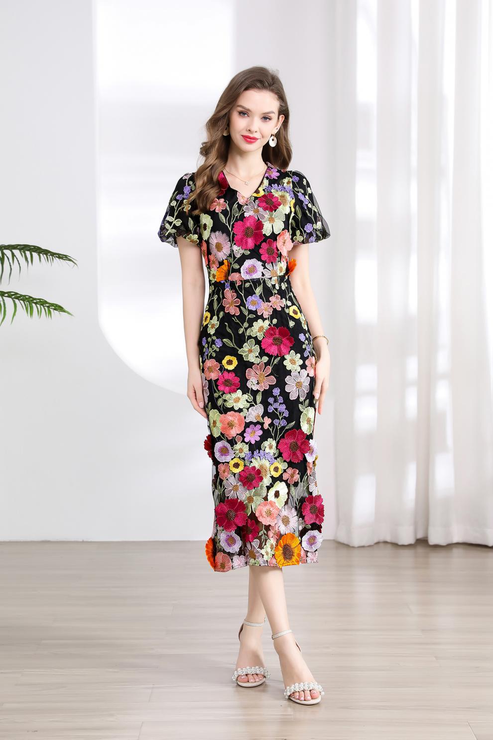 Floral Embroidered Mesh Dress