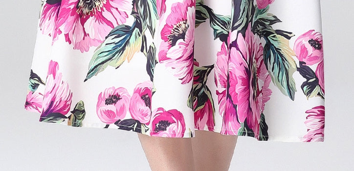 White Floral Midi Skirt Two Piece Set