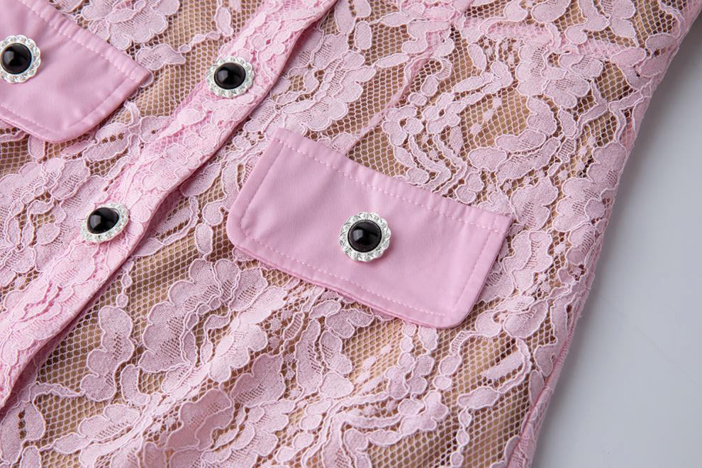 Blush Charm Lace Belted Dress