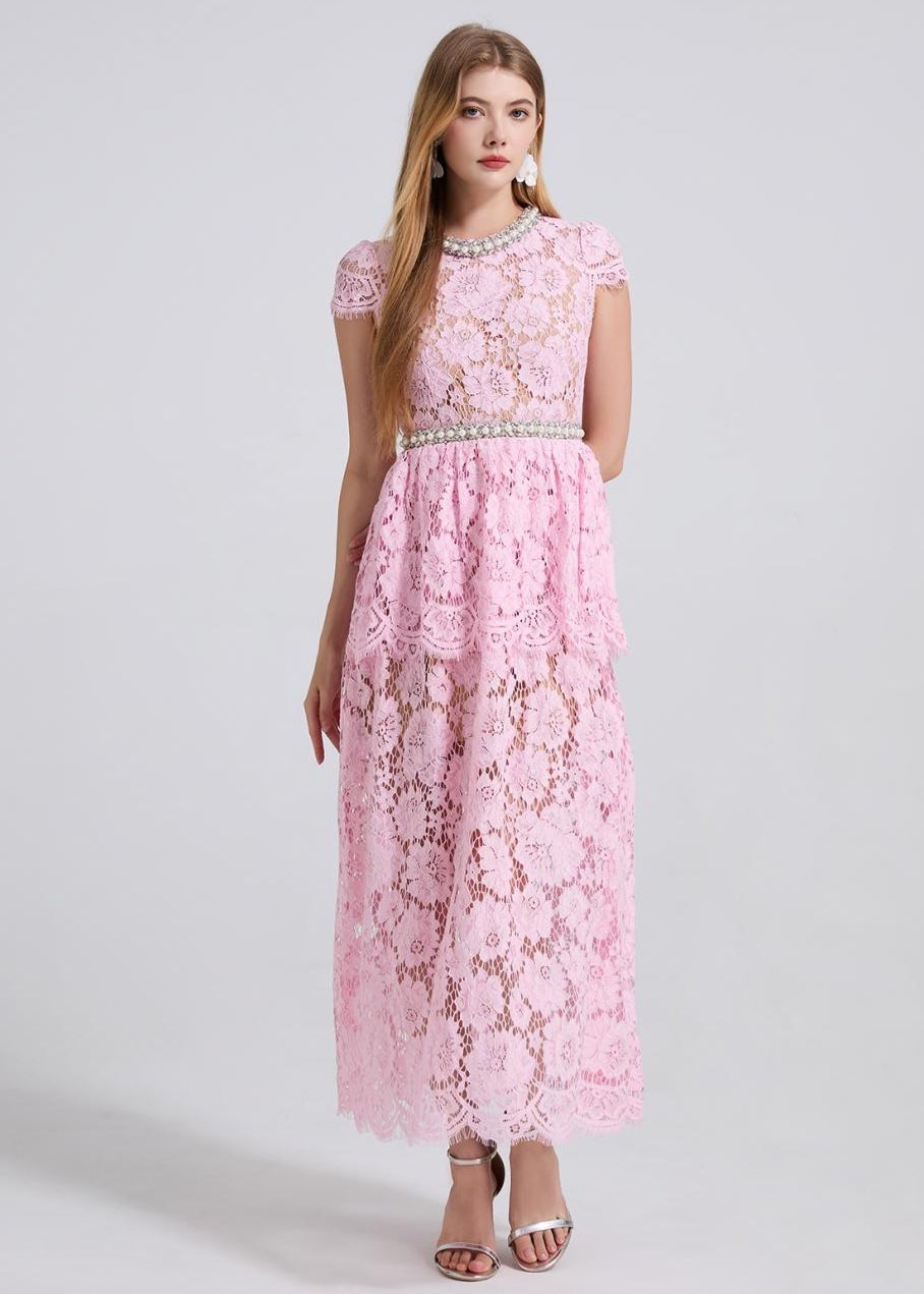 Blush Belle Embellished Lace Maxi Dress