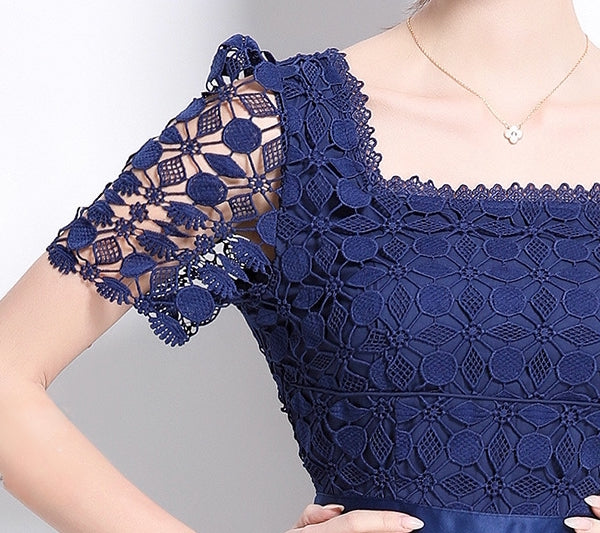 Navy Blue Lace Midi Dress