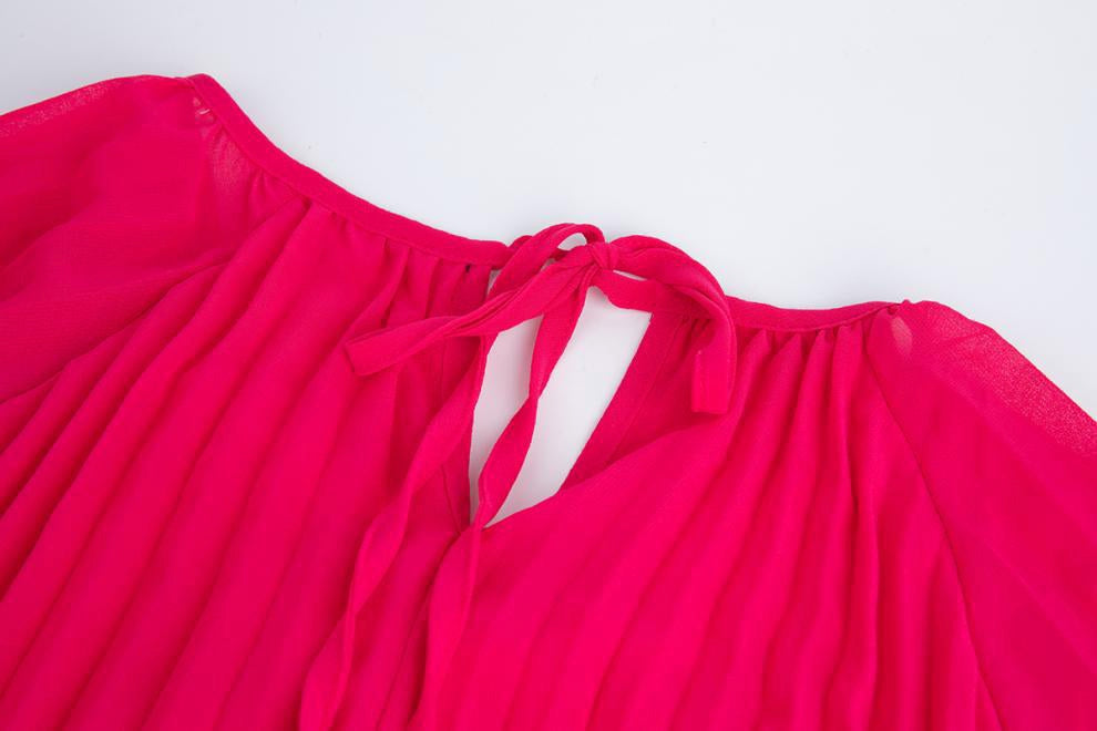 Rose Radiance Pleated Chiffon Dress - 906472342218_ROSERED