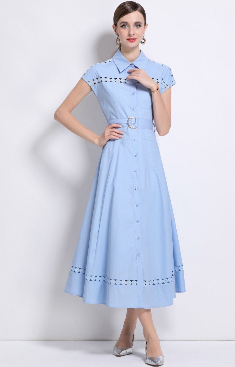 Sky Breeze Belted Shirt Dress