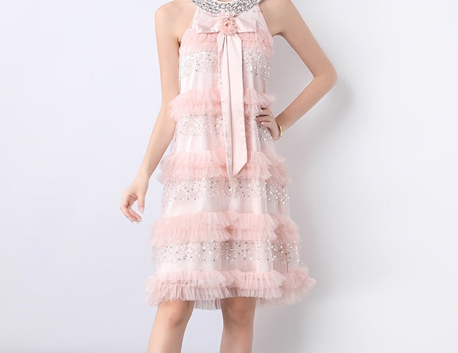 Blush Petal Sequin Tiered Dress