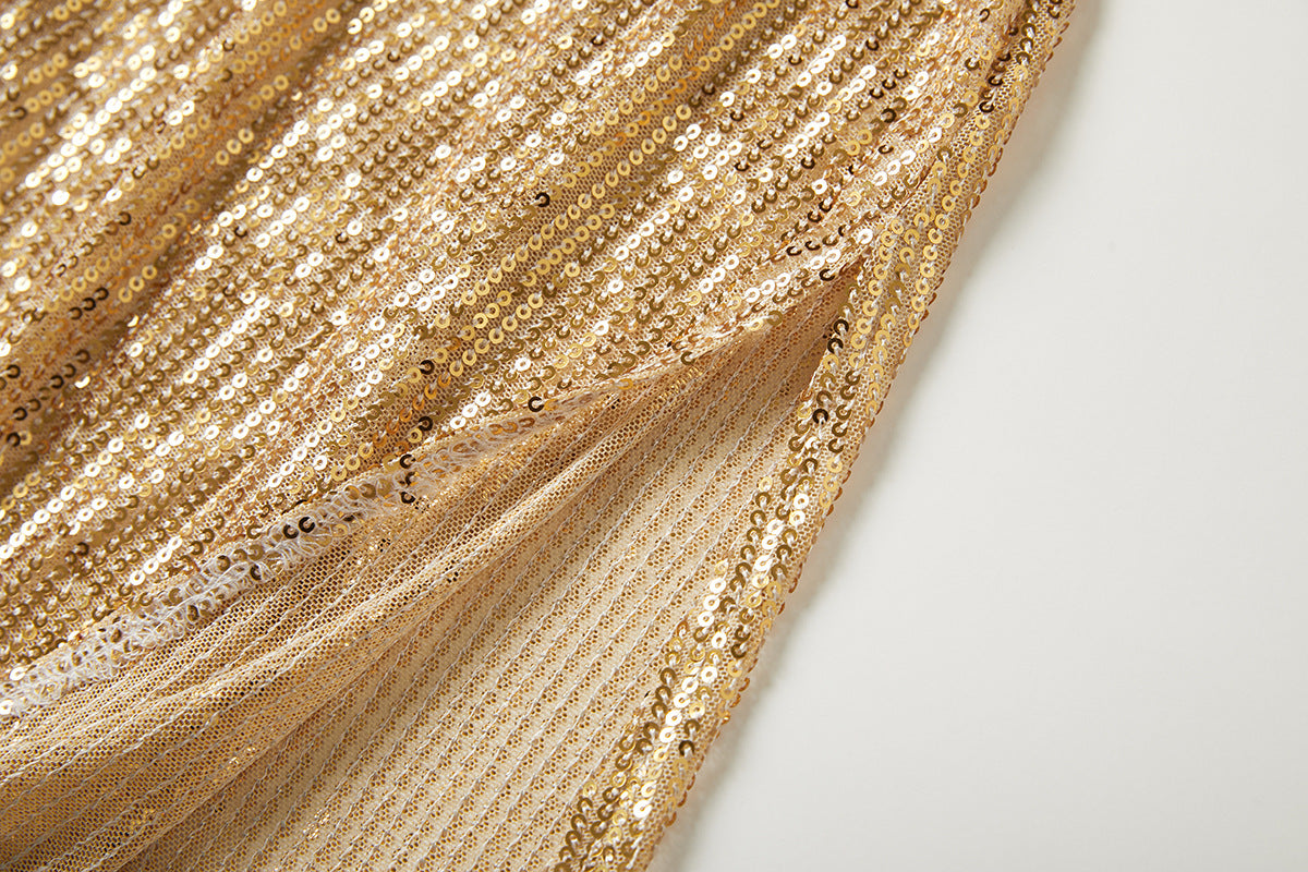 Gold Sequin Halter Maxi Dress