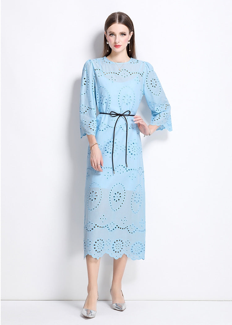 Sky Blossom Eyelet Midi Dress - 902368523846_BLUE