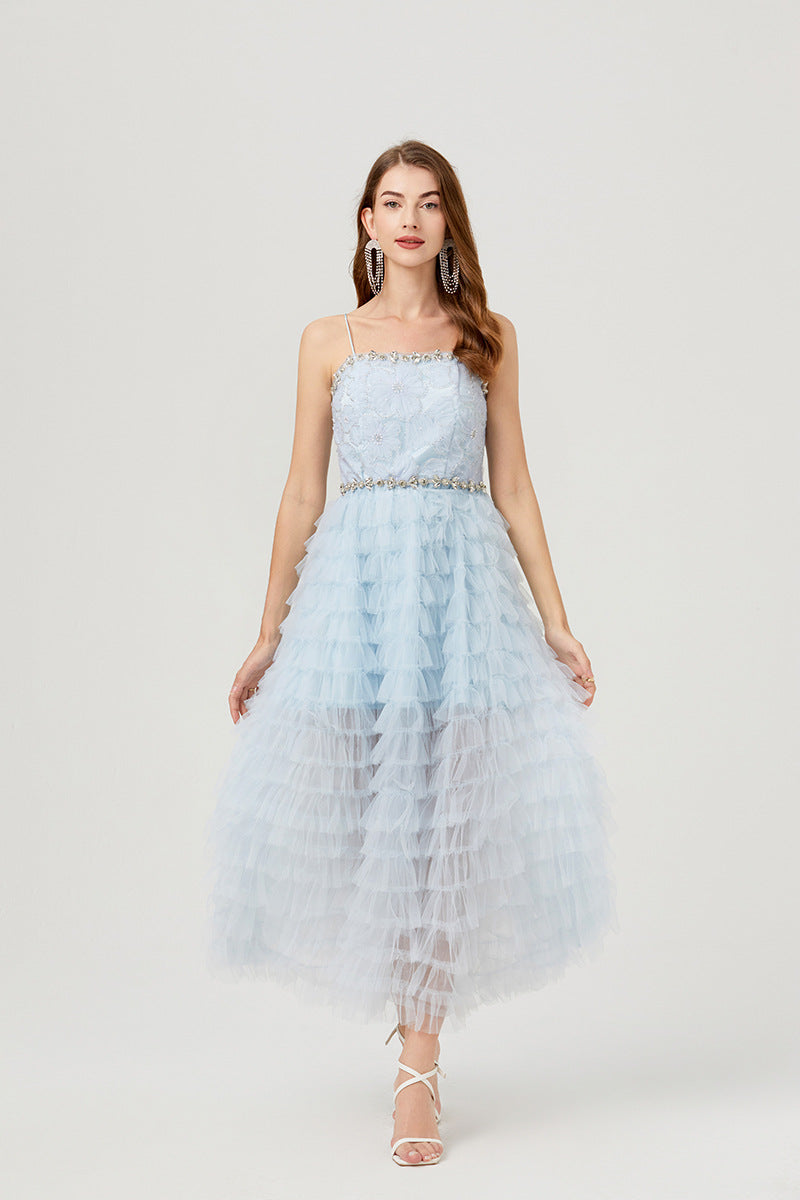 Ethereal Blue Ruffled Tulle Gown
