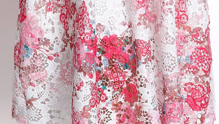 Floral Lace Patchwork Midi  Two Piece Dress