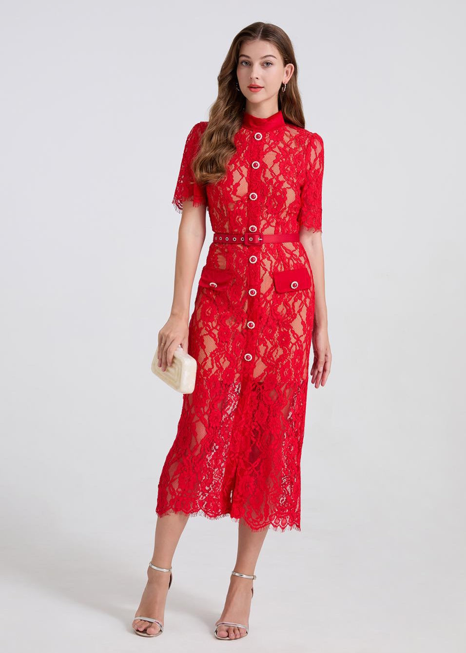 Scarlet Envy Lace Belted Dress