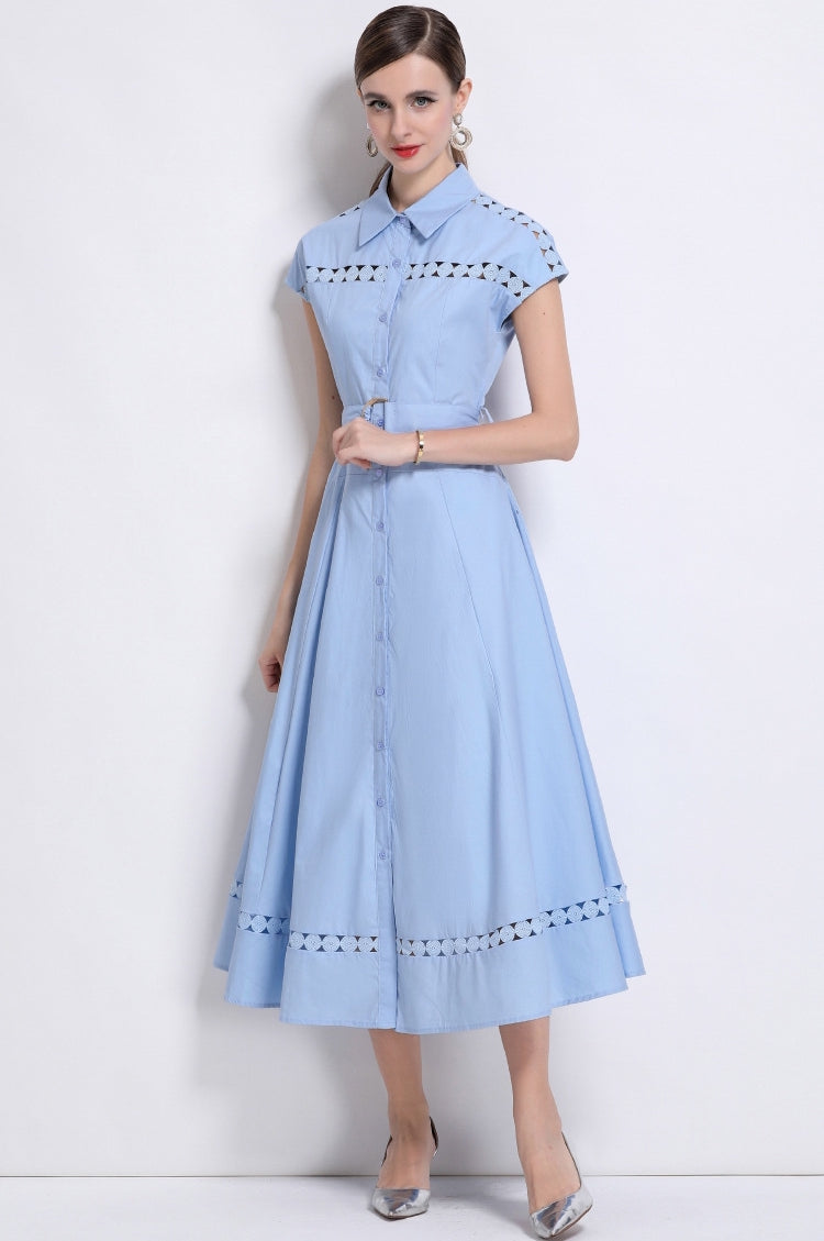 Sky Breeze Belted Shirt Dress