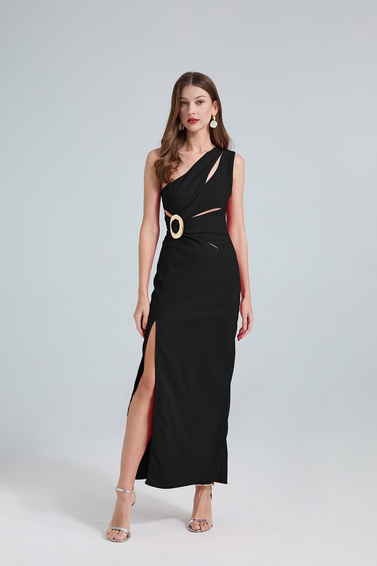 Elegant One-Shoulder Cutout Gown