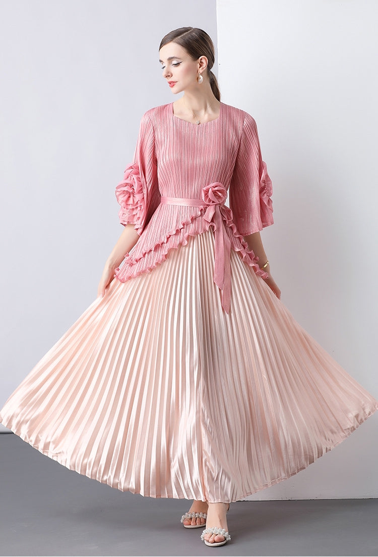 Blush Elegance Pleated Peplum Maxi Dress