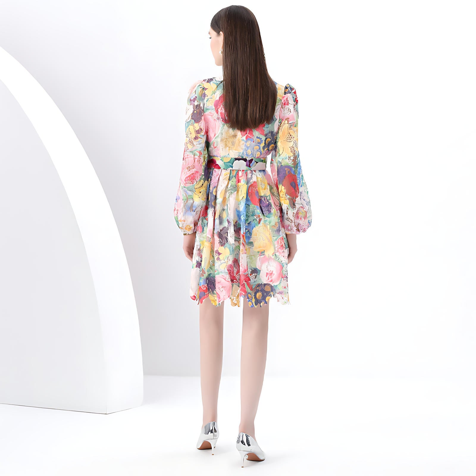 Floral V-Neck Belted Dress