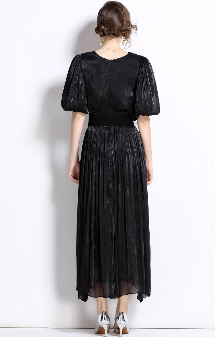 Midnight Allure Pleated Black Dress - 920551704711_BLACK