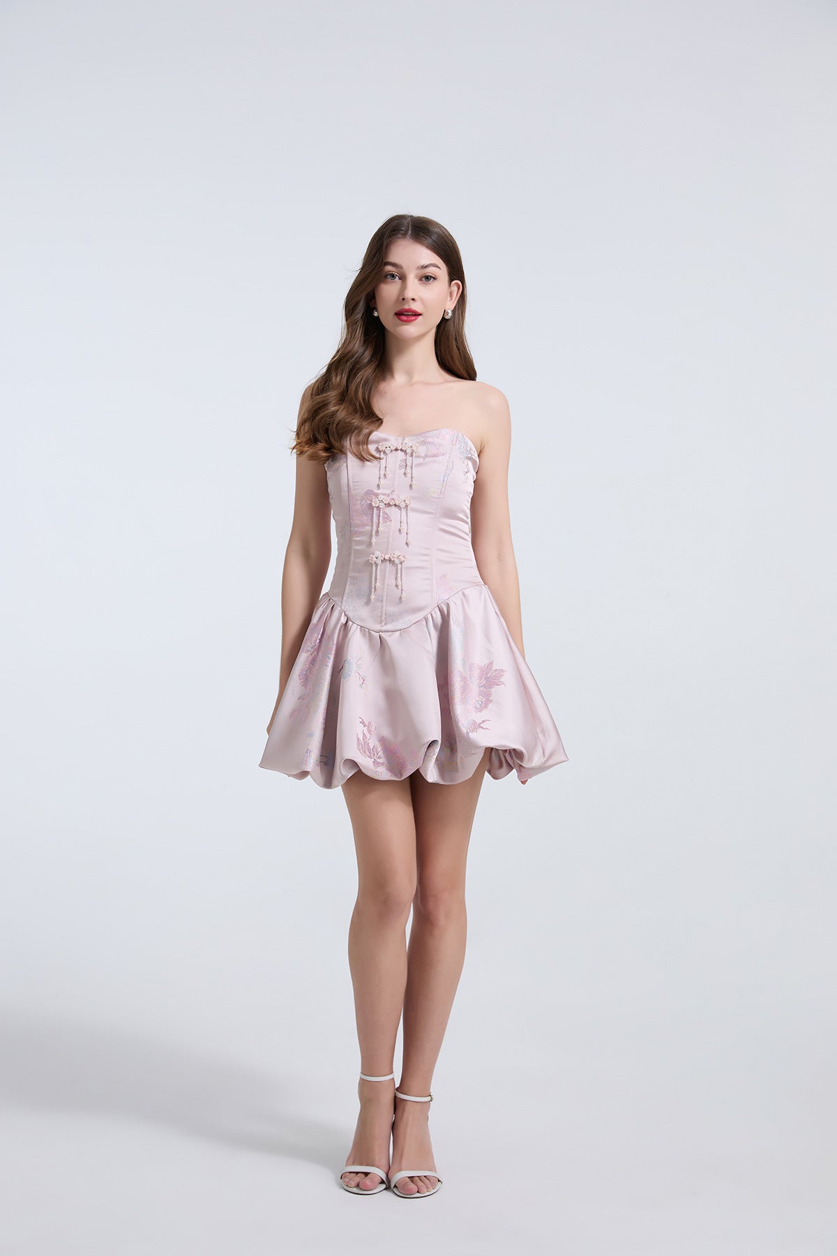 Luxe Strapless Embroidered Bubble Hem Dress