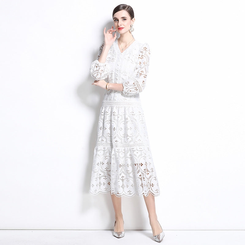 White Boho Lace Midi Dress