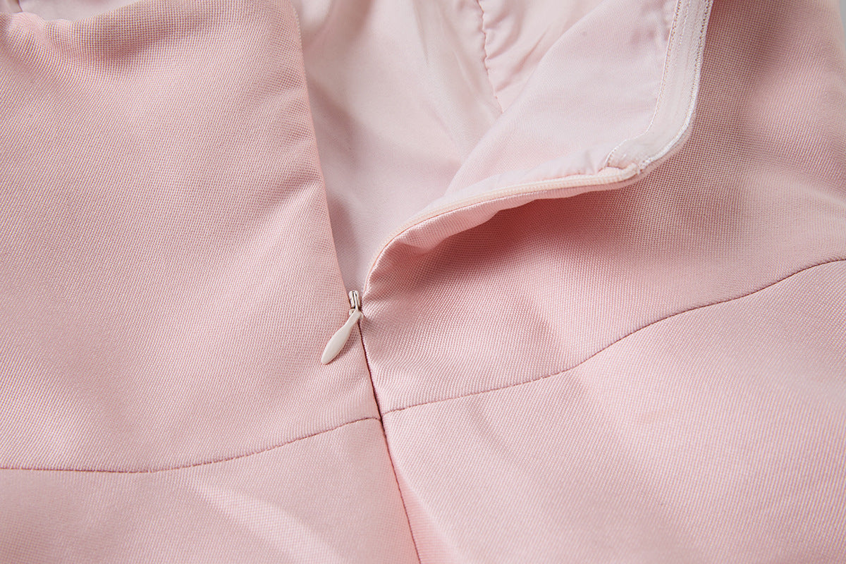 Elegant Pink Satin Strapless Mini Dress