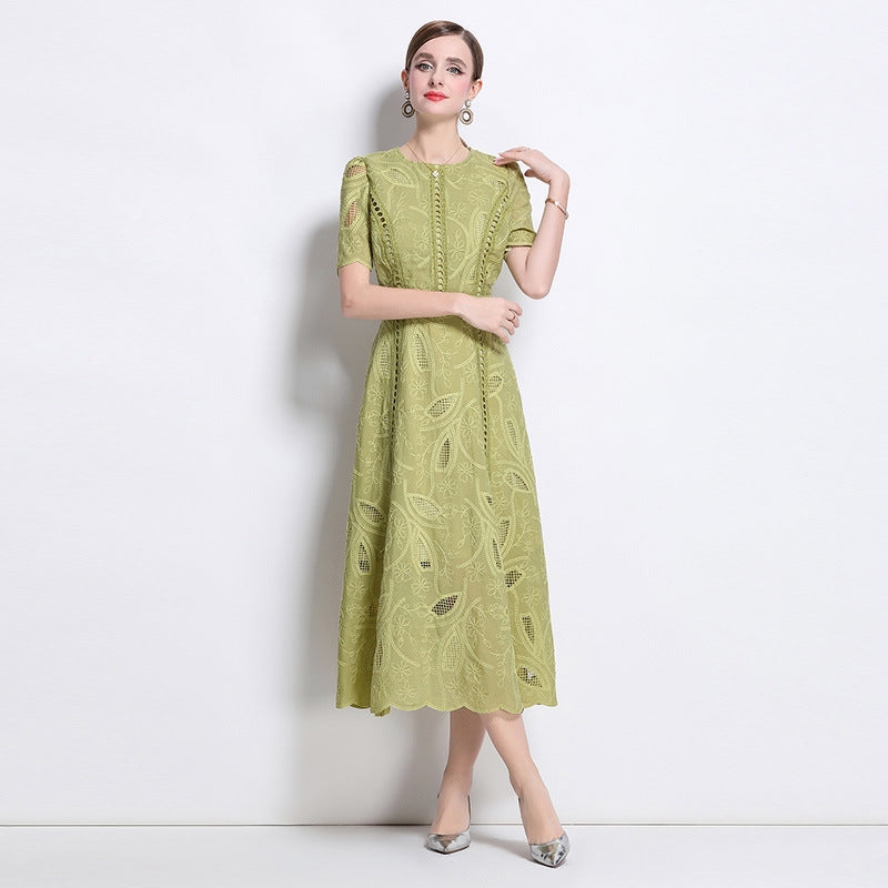 Olive Whisper Embroidered Midi Dress