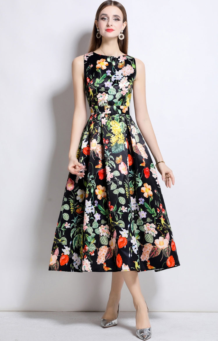 Midnight Garden Floral Midi Dress
