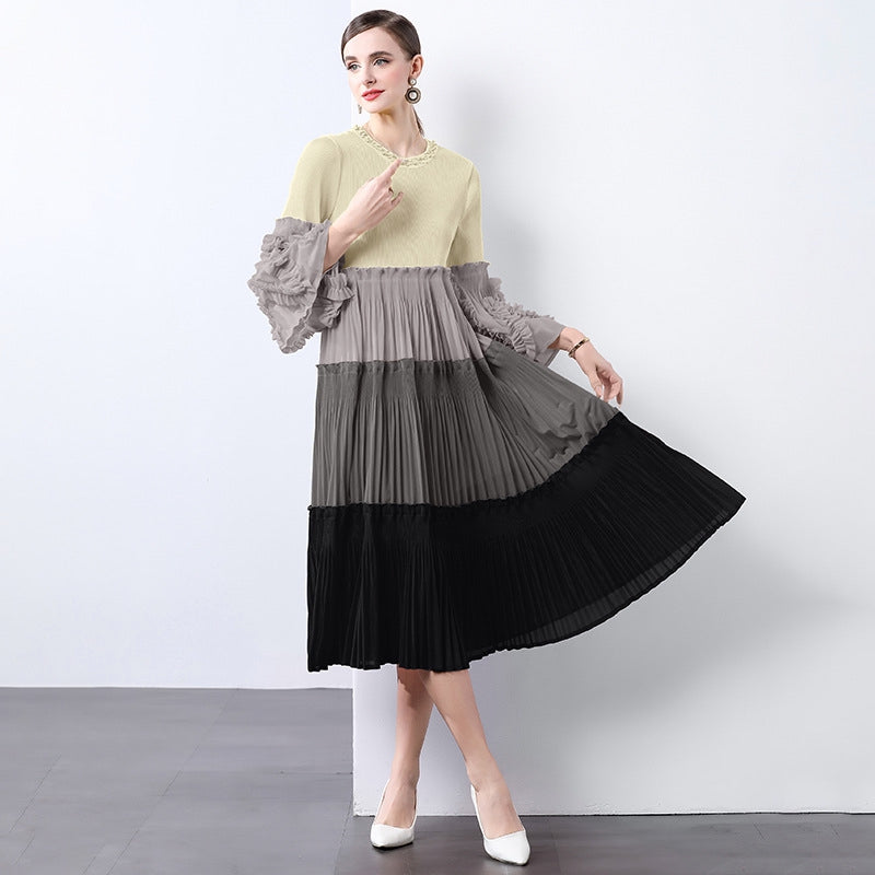 Elegant Tiered Pleated Midi Dress