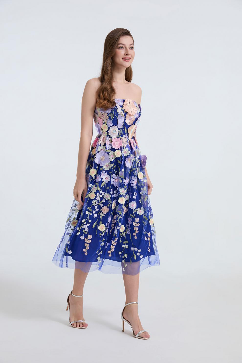 Enchanted Garden Strapless Floral Dress - 903101210253_BLUE