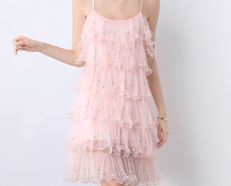 Blush Pink Tiered Tulle Cocktail Dress