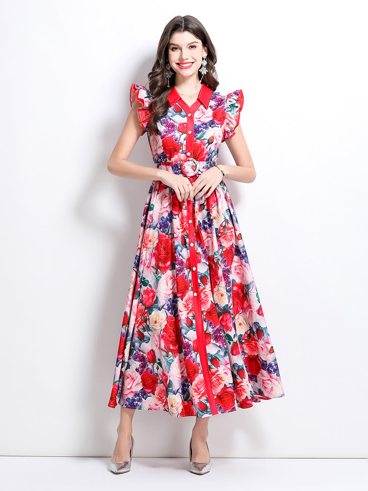 Rose Blossom Belted Maxi Dress
